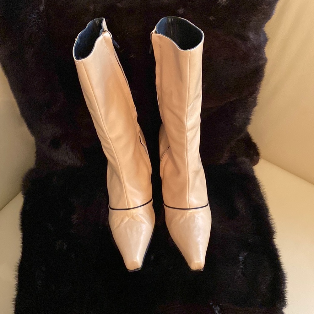 Leather wedge mid-calf boots